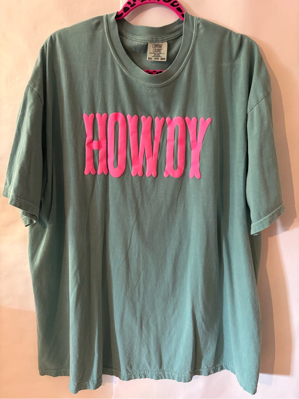 Comfort Colors 'Howdy' Short Sleeve Tee - Aqua with Pink Lettering